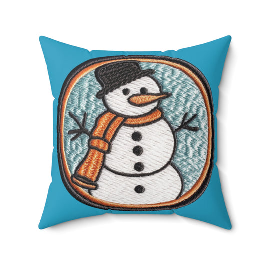 Snowman Embroidered Patch - Chenille Christmas Winter - Spun Polyester Square Pillow