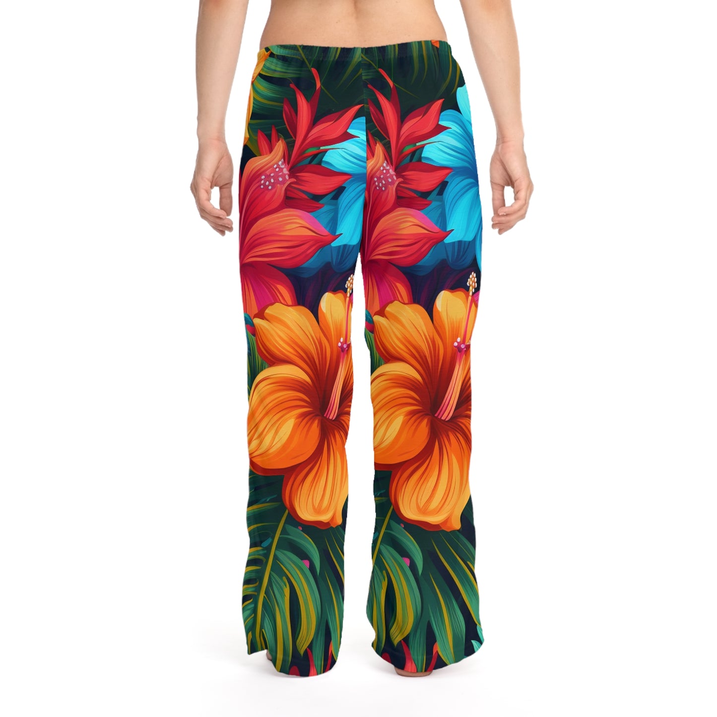 Pantalones de pijama para mujer con diseño de estampado floral tropical de inspiración hawaiana (AOP) 