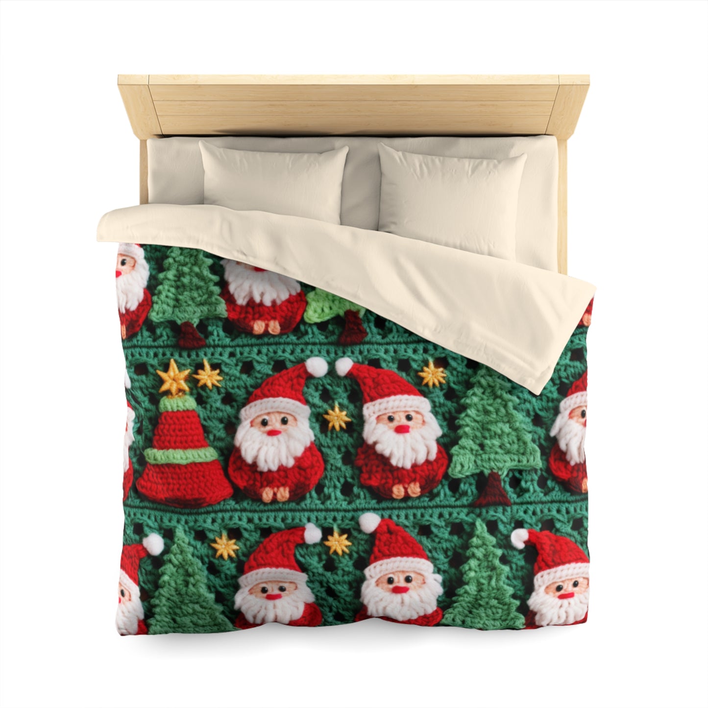 Santa Claus Crochet Pattern, Christmas Design, Festive Holiday Decor, Father Christmas Motif. Perfect for Yuletide Celebration - Microfiber Duvet Cover