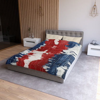 Patriotic Red, White & Blue: Distressed Denim-Style, Torn Fabric - Microfiber Duvet Cover