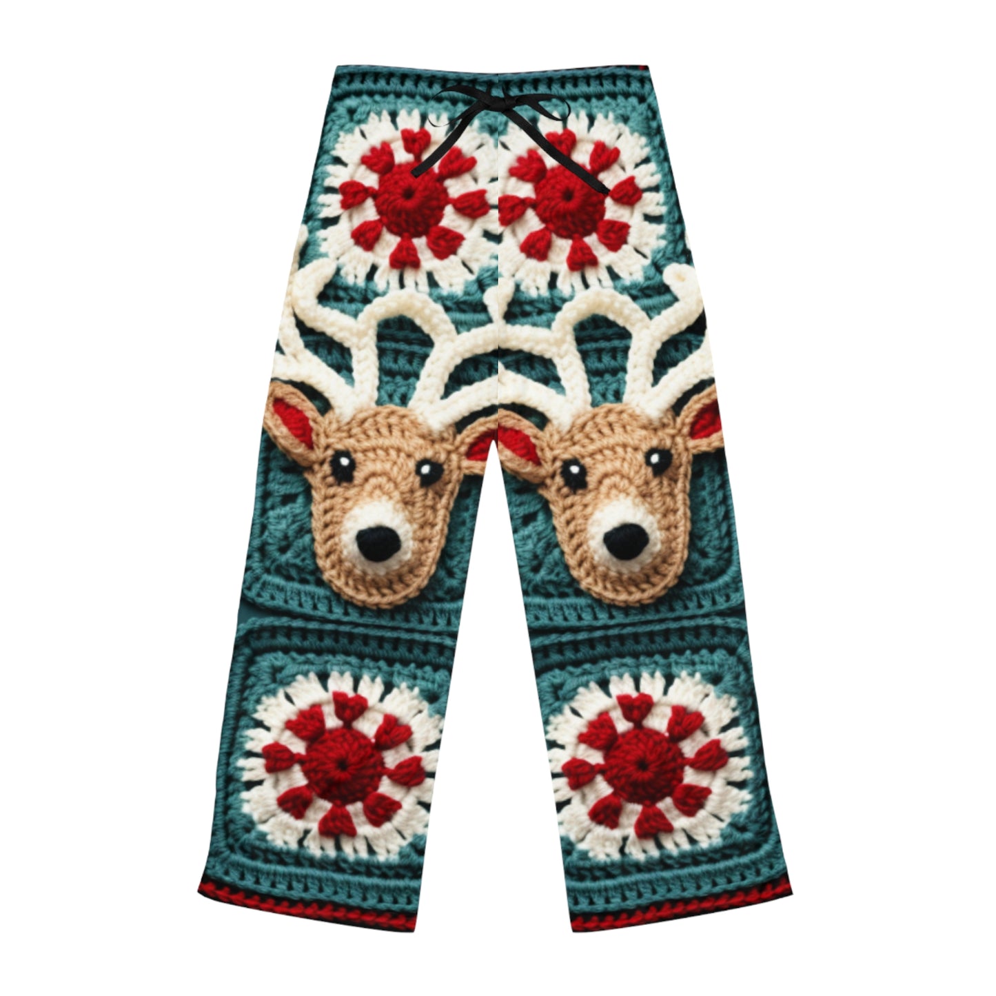 Christmas Reindeer Crochet, Wintry Wonderland Design, Festive Stag Motif. Embrace the Holiday Spirit - Women's Pajama Pants (AOP)