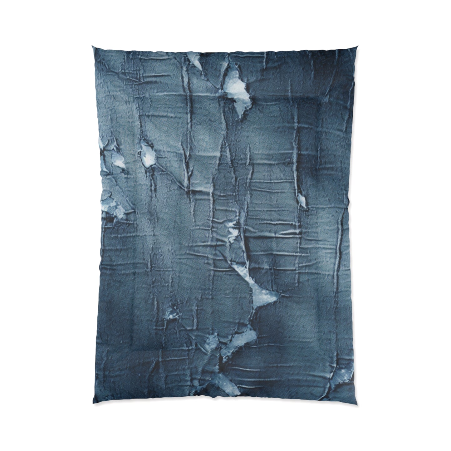 Distressed Blue Denim-Look: Edgy, Torn Fabric Design - Comforter