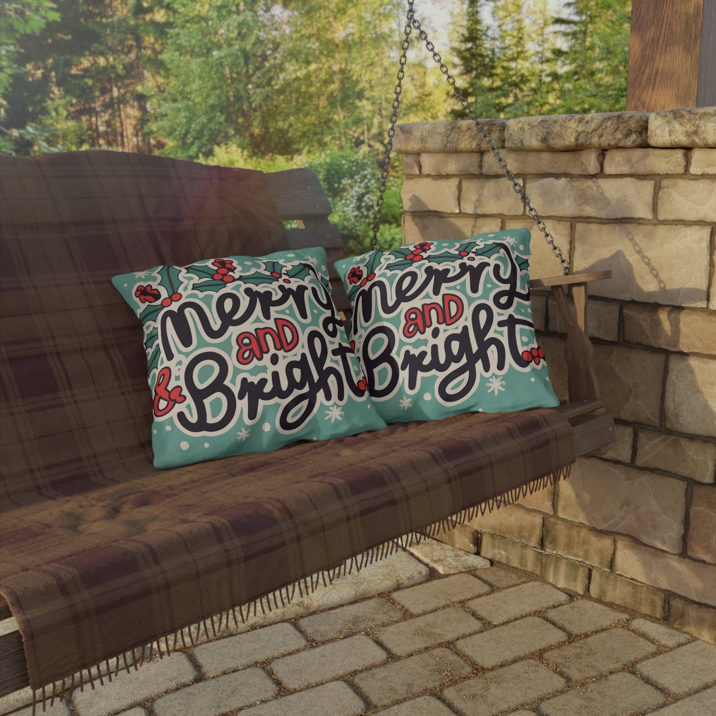 Merry and Bright Christmas Theme Holiday - Outdoor Pillows