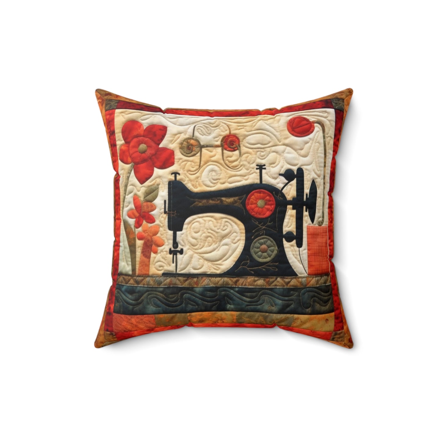 Sewing Machine Quilt: A Crafted Design Homage to Stitching - Spun Polyester Square Pillow