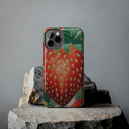 Berry Delight: Sun-Kissed Strawberries Fields Meet Embroidered Style Strawberry Patterns - Tough Phone Cases