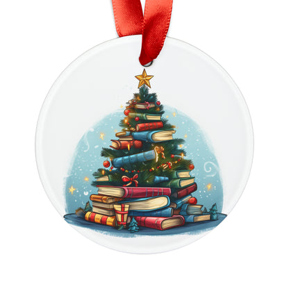 Book Lover Christmas Tree, Gift For Readers - Acrylic Ornament with Ribbon