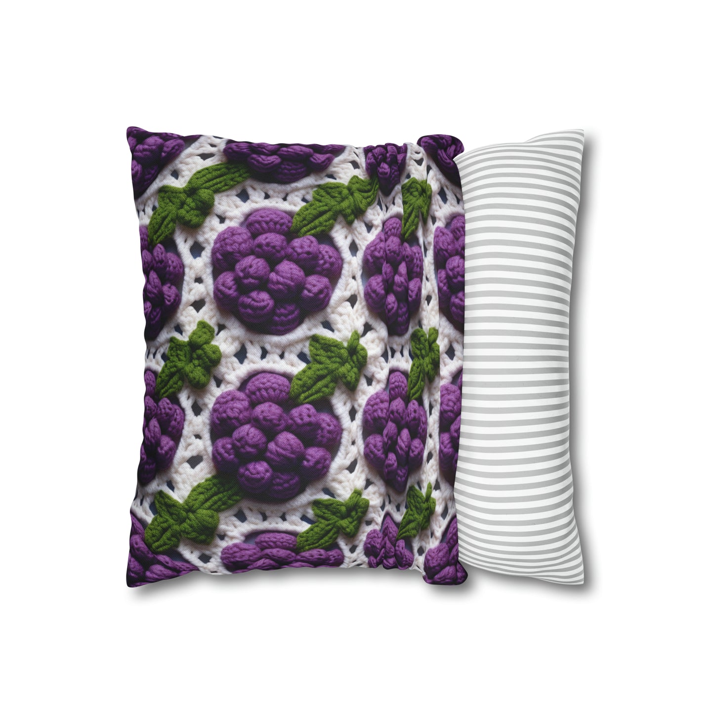 Crochet Grapes Pattern - Granny Square Design - Fresh Fruit Pick - Orchard Purple Snack Food - Spun Polyester Square Pillow Case