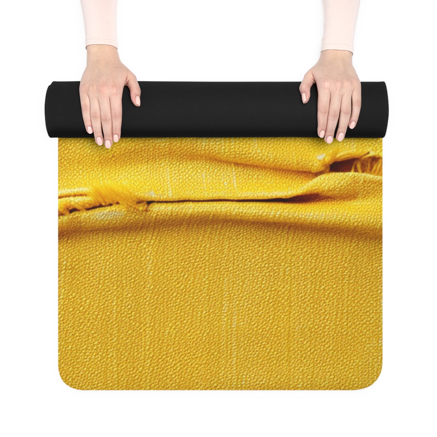 Banana Yellow Lemon: Bold Distressed, Denim-Inspired Fabric - Rubber Yoga Mat