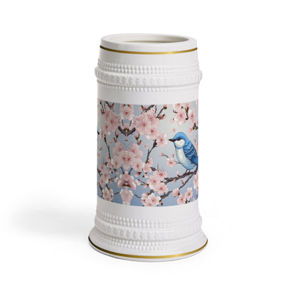 Cherry Blossom Tree Blue Bird Beer Stein Mug