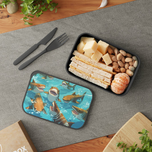 Tiger Shark: Ocean Marine Wildlife - Underwater - PLA Bento Box with Band and Utensils