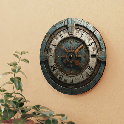 Reloj de piedra antiguo, simetría plana, estilo de dibujos animados, reloj de pared acrílico 