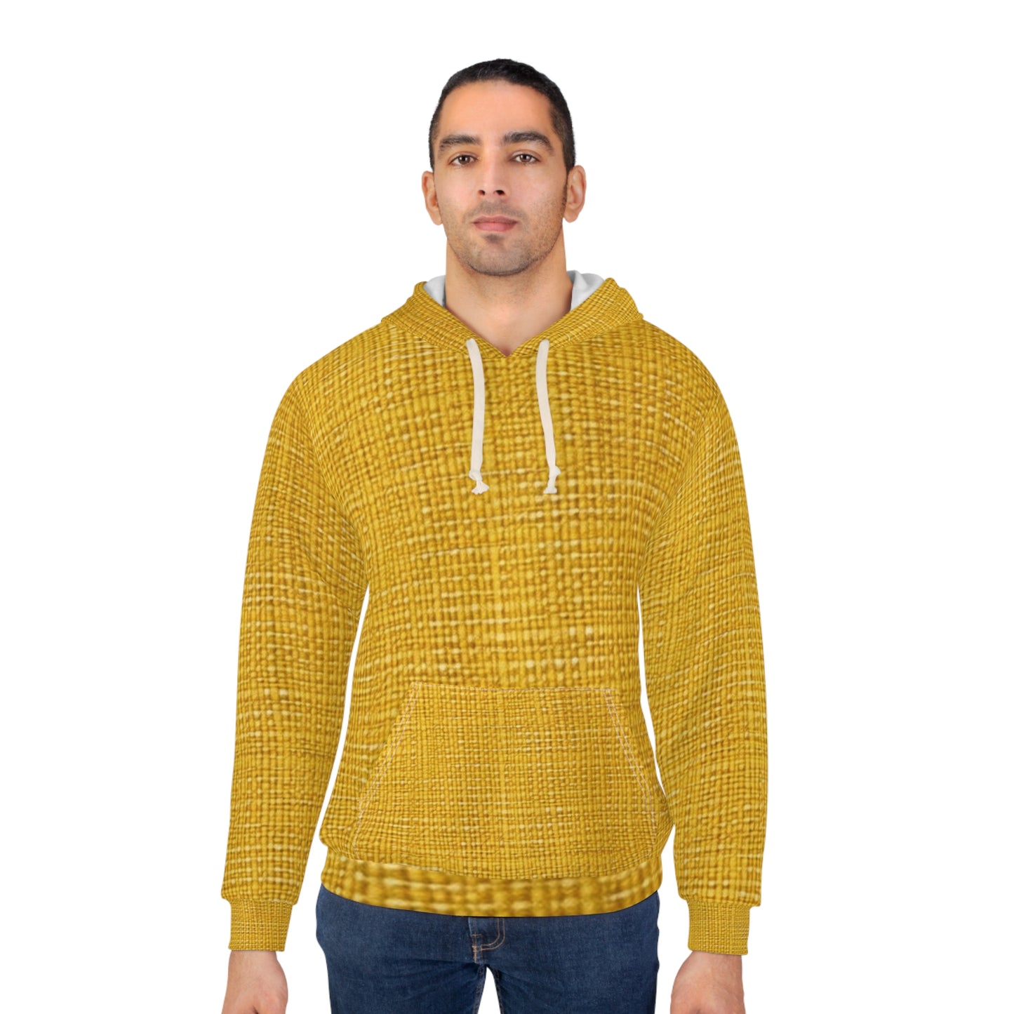 Radiant Sunny Yellow: Denim-Inspired Summer Fabric - Unisex Pullover Hoodie (AOP)