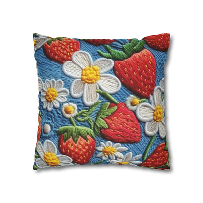 Orchard Berries: Juicy Sweetness from Nature's Garden - Fresh Strawberry Elegance - Spun Polyester Square Pillow Case