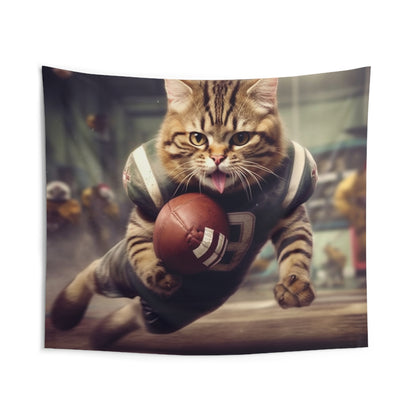 Football Field Felines: Kitty Cats in Sport Tackling Scoring Game Position - Indoor Wall Tapestries