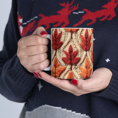 Crochet Fall Leaves: Harvest Rustic Design - Golden Browns -Woodland Maple Magic - Ceramic Mug 11oz