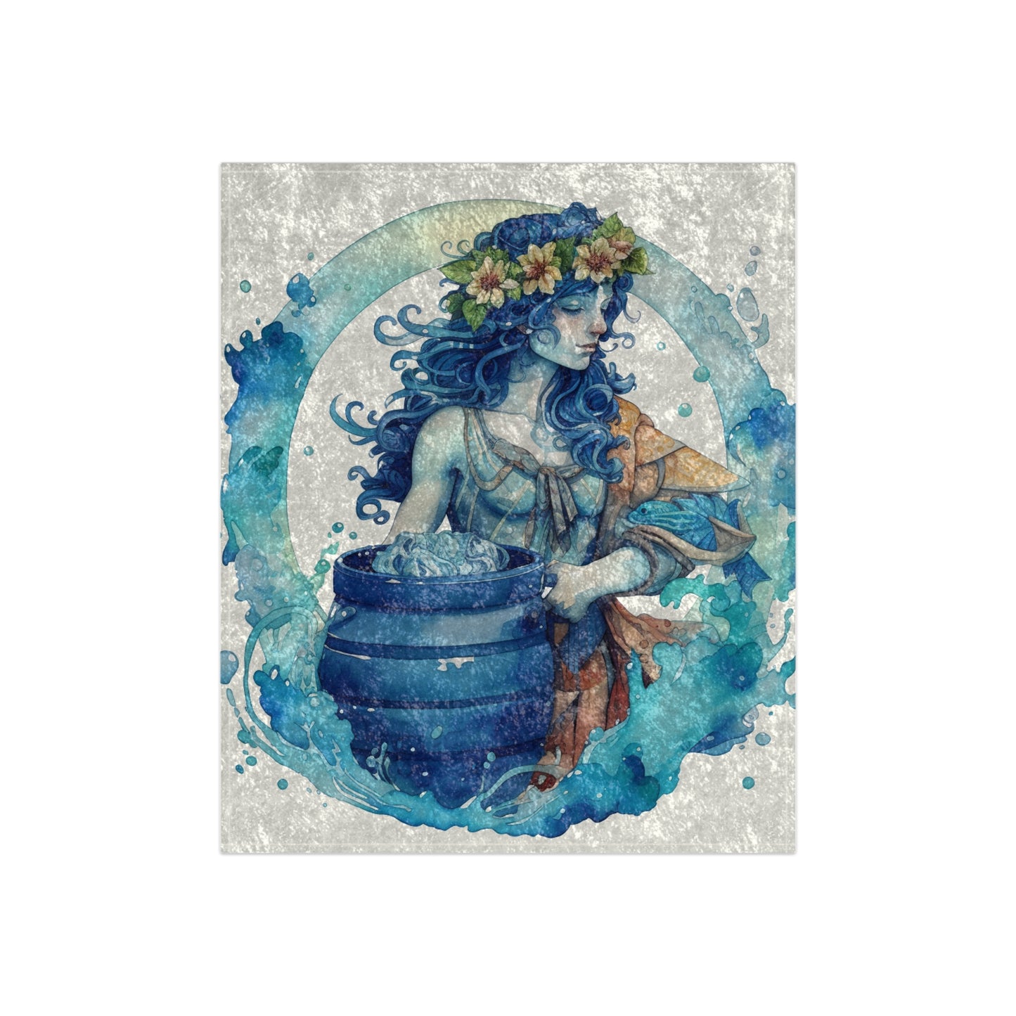 Artistic Aquarius Zodiac - Watercolor Water-Bearer Depiction - Crushed Velvet Blanket