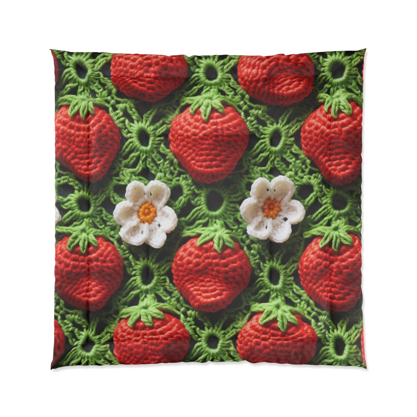 Strawberry Field Crochet - Forever Forest Greens - Fruit Berry Harvest Crop - Bed Comforter