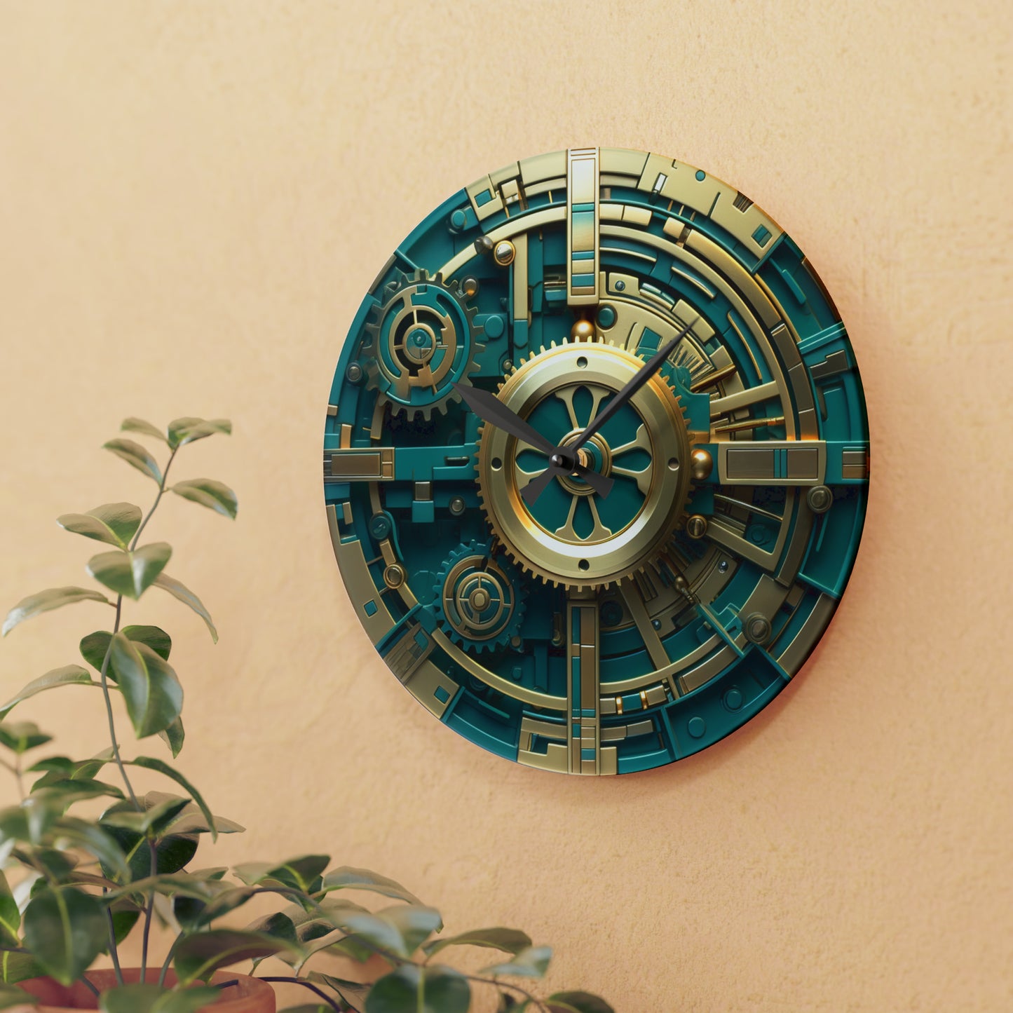 Steampunk Teal Acrylic Wall Clock