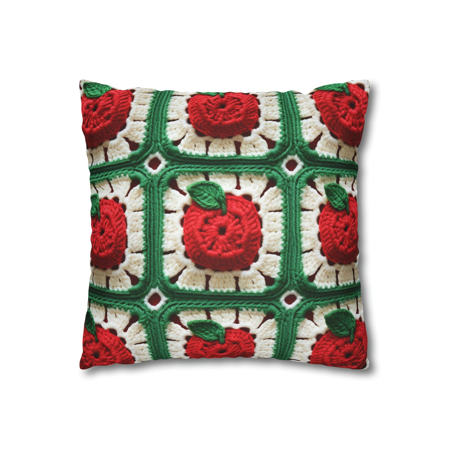 Apple Granny Square Crochet Pattern: Wild Fruit Tree, Delicious Red Design - Spun Polyester Square Pillow Case