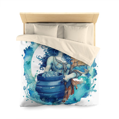 Artistic Aquarius Zodiac - Watercolor Water-Bearer Depiction - Microfiber Duvet Cover