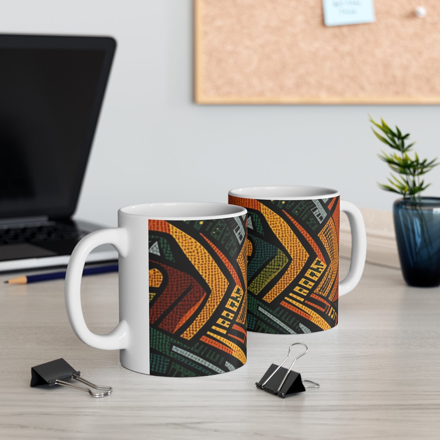 1960-1970s Style African Ornament Textile - Bold, Intricate Pattern - Ceramic Mug 11oz
