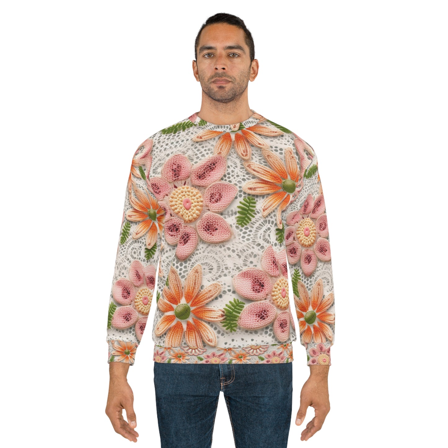 Ojal bordado floral: patrón elegante de flor delicada - Sudadera unisex (AOP) 