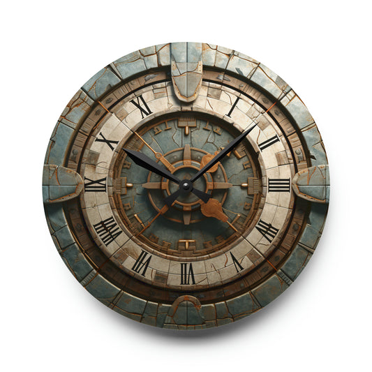 Old Stone Clock, Plane Symmetry, Cartoon Style, Acrylic Wall Clock