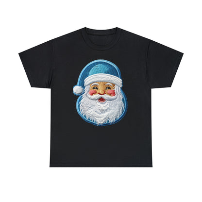 Christmas Santa Chenille - Embroidered Festive - Holiday Patch Design - Unisex Heavy Cotton Tee