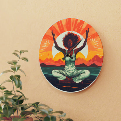 Yoga Sunset Pose Women Acrylic Wall Clock