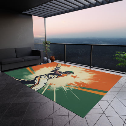 India Cricket Star: Batsman With Willow Bat, National Flag Style - Sport Game - Outdoor Rug