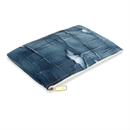 Distressed Blue Denim-Look: Edgy, Torn Fabric Design - Accessory Pouch