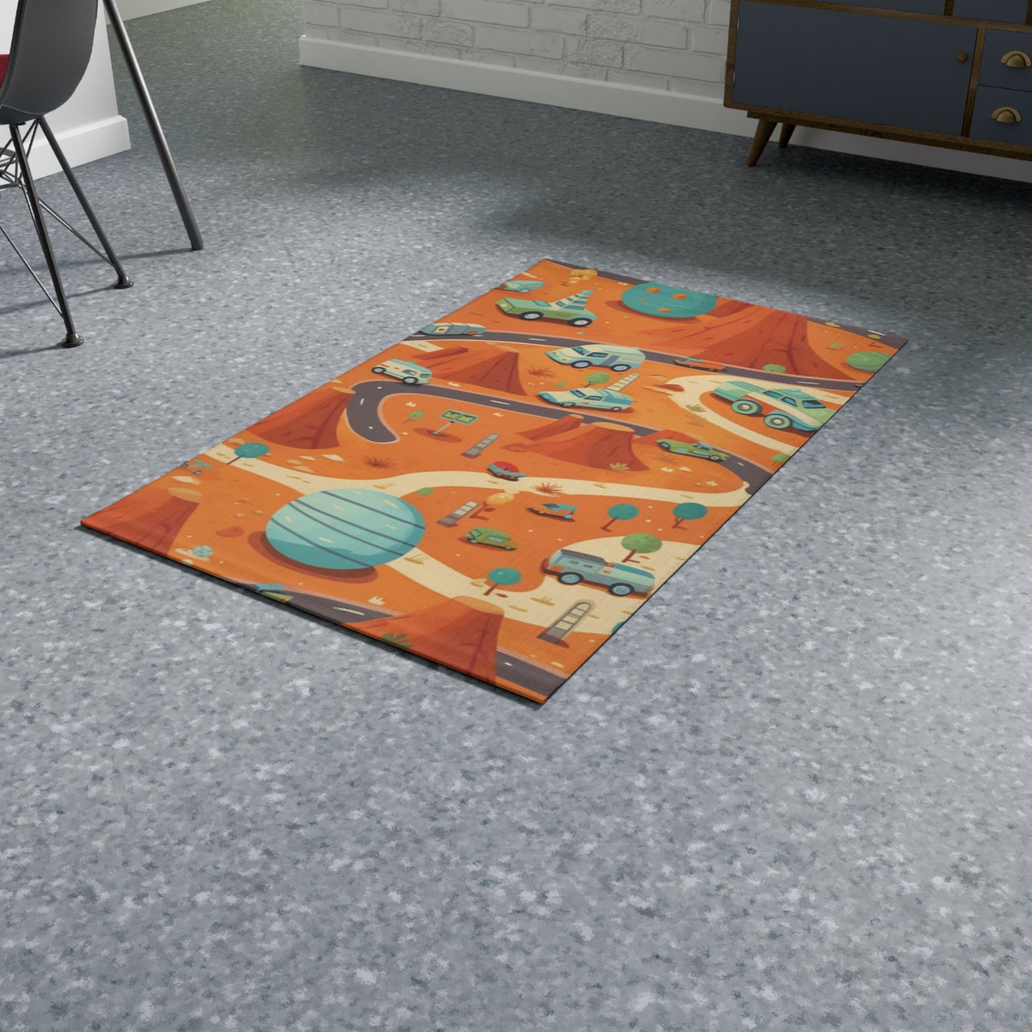 Galactic Adventure Dobby Rug: Mars Roadway Space Theme, Durable, 100% Polyester