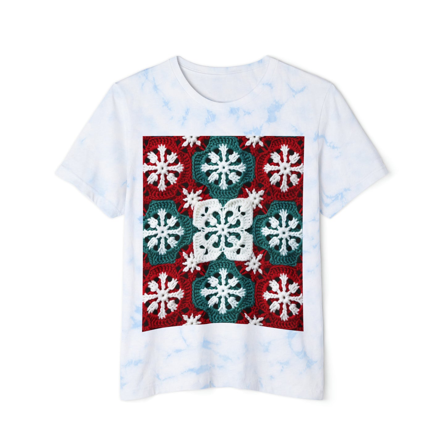 Ganchillo navideño con copos de nieve, Navidad festiva, artesanía en el país de las maravillas invernales, cristal de hielo, decoración navideña, adornos de temporada - Camiseta unisex teñida con anudado FWD Fashion 