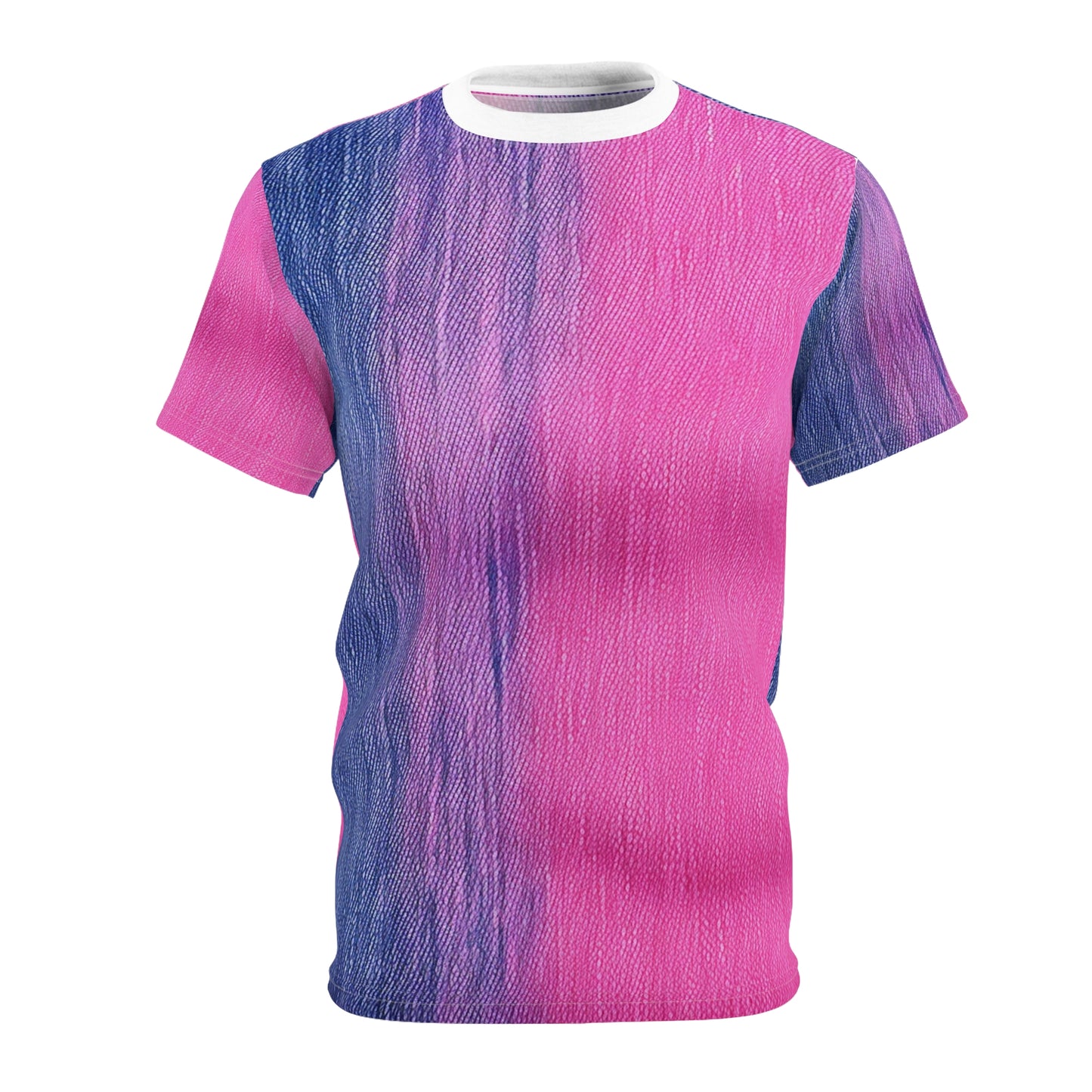 Dual Delight: Half-and-Half Pink & Blue Denim Daydream - Unisex Cut & Sew Tee (AOP)