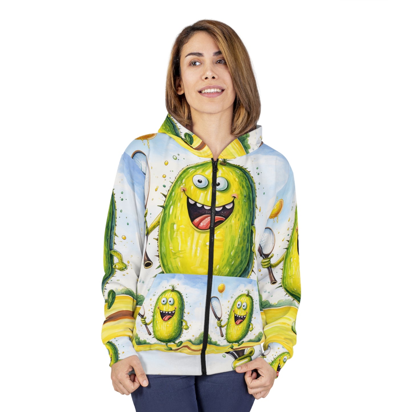 Pickleball Sport: Athletic Pickle Playing Game with Net and Paddle - Unisex Zip Hoodie (AOP)