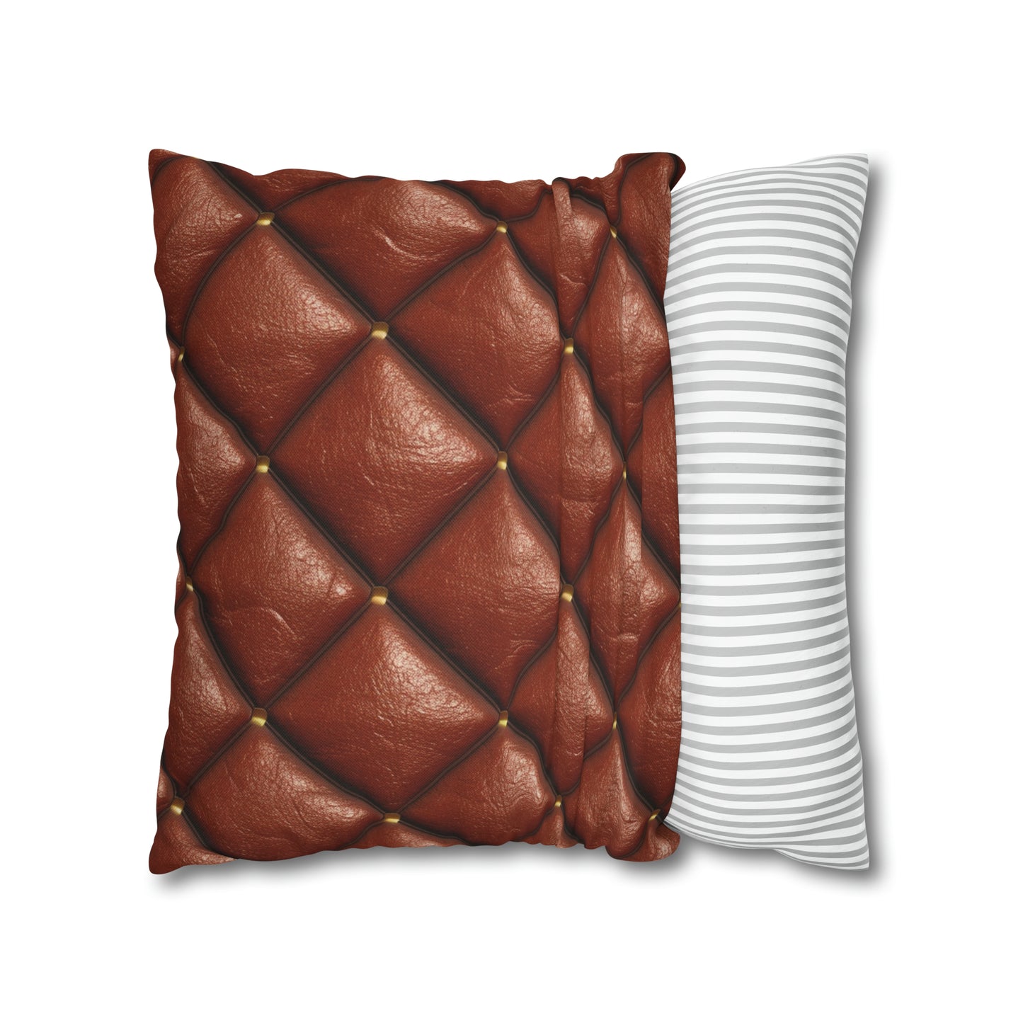 Brown Leather Cognac Pattern Rugged Durable Design Style - Spun Polyester Square Pillow Case