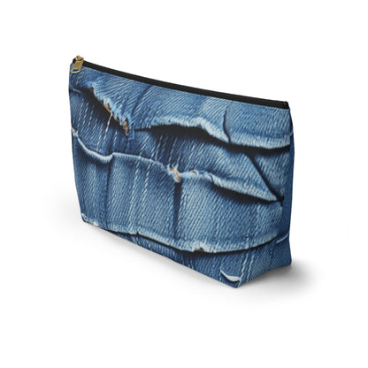 Midnight Blue Distressed Denim: Rugged, Torn & Stylish Design - Accessory Pouch w T-bottom