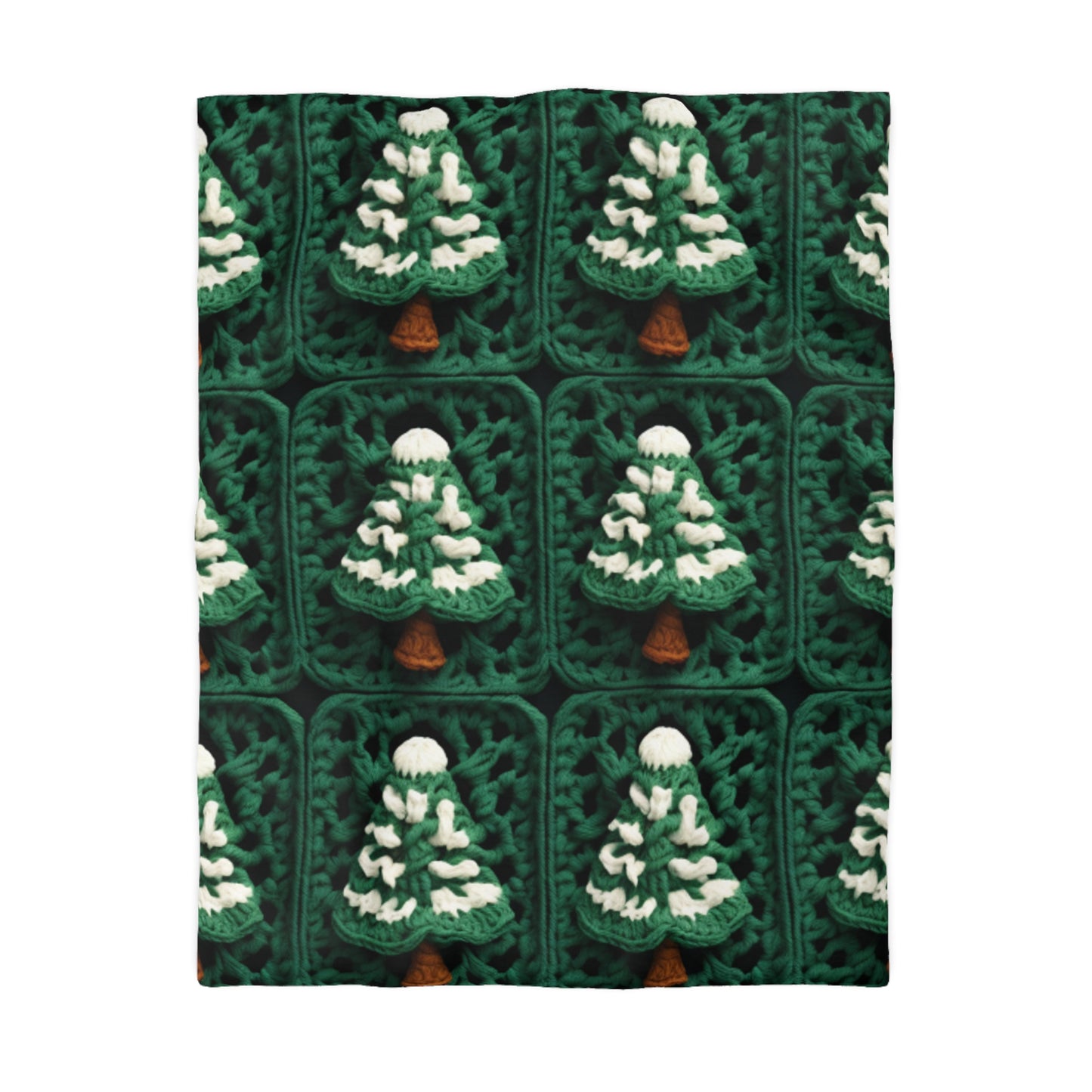 Ganchillo de árboles de Navidad de hoja perenne, artesanía navideña de pino festivo, bosque navideño, invierno - Funda nórdica de microfibra