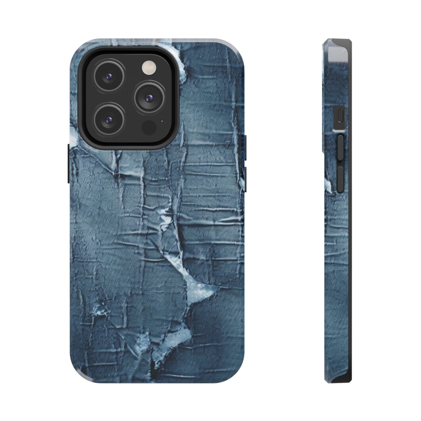 Distressed Blue Denim-Look: Edgy, Torn Fabric Design - Tough Phone Cases