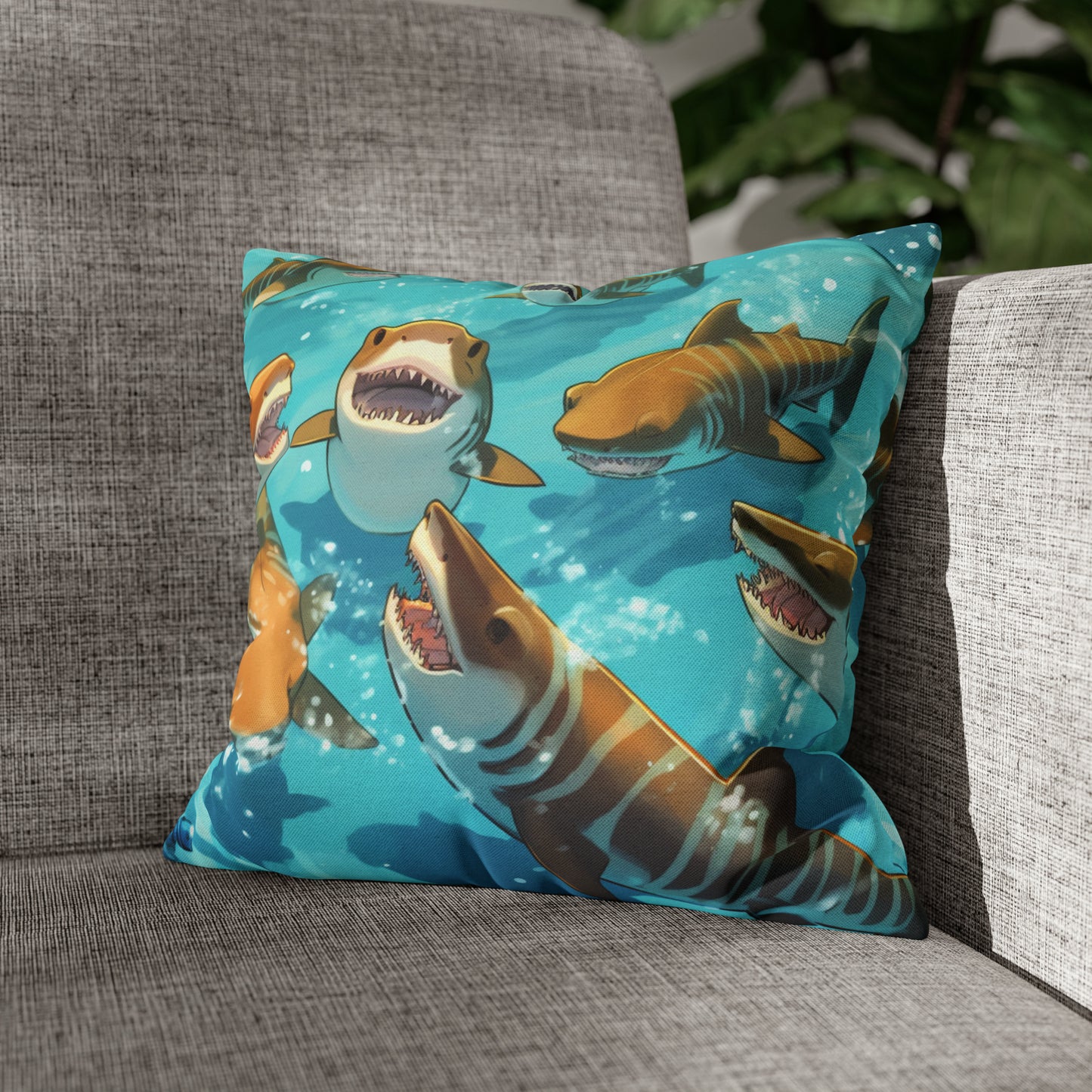 Tiger Shark: Ocean Marine Wildlife - Underwater - Spun Polyester Square Pillow Case