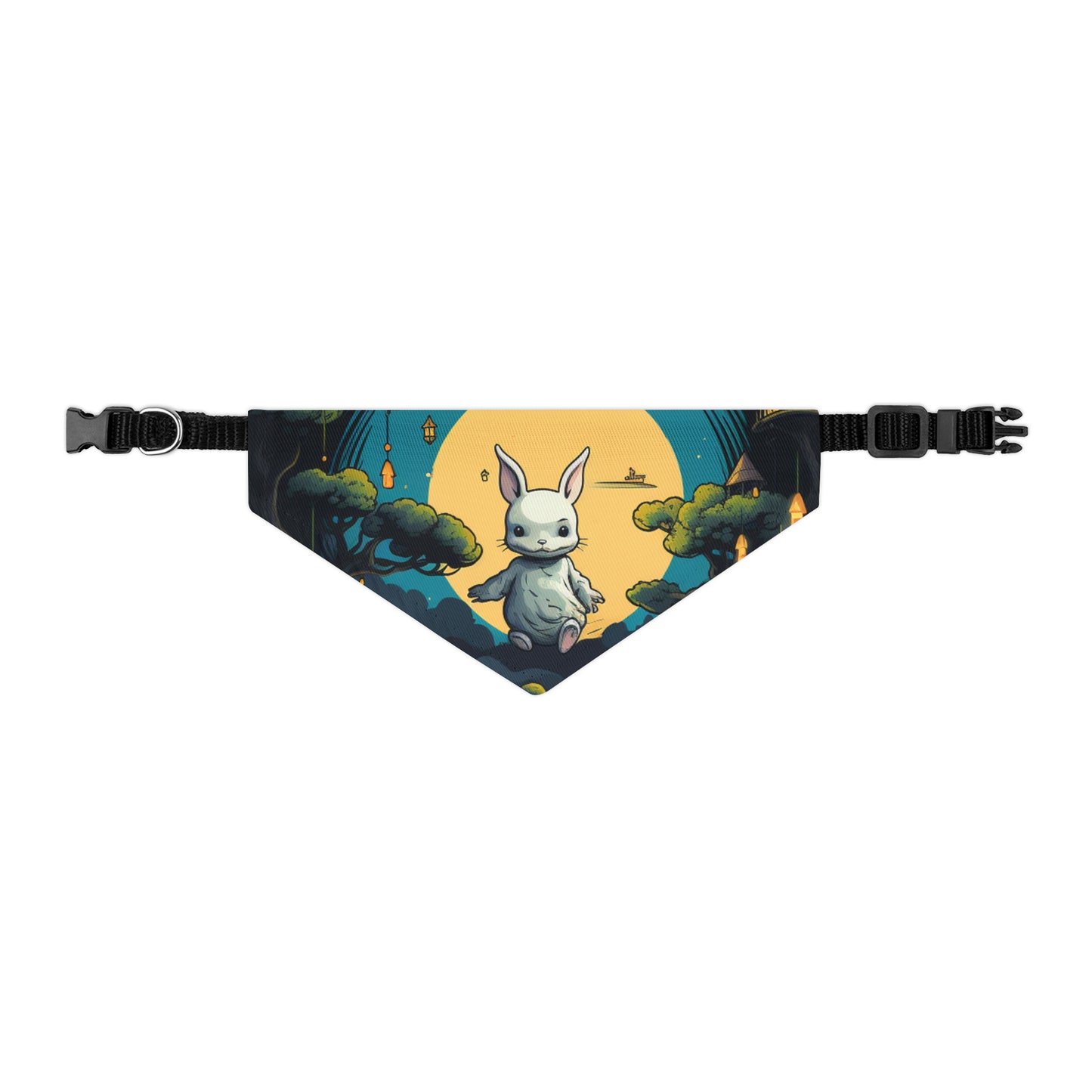 White Rabbit Mystery Psychedelic Fantasy Anime Cartoon Bunny - Pet Bandana Collar