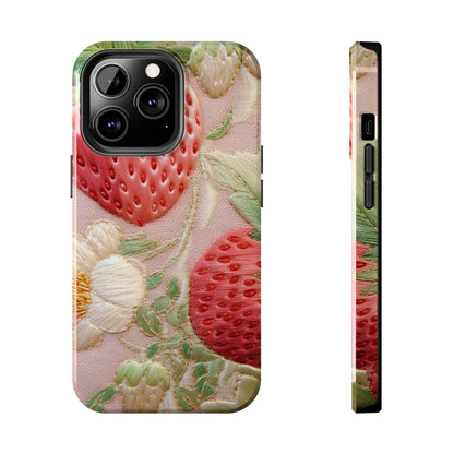 Red Berry Strawberries - Embroid Fruit - Healthy Crop Feast Food Design - Tough Phone Cases