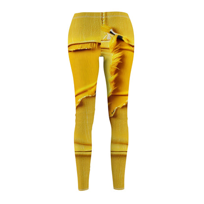 Banana Yellow Lemon: Bold Distressed, Denim-Inspired Fabric - Women's Cut & Sew Casual Leggings (AOP)