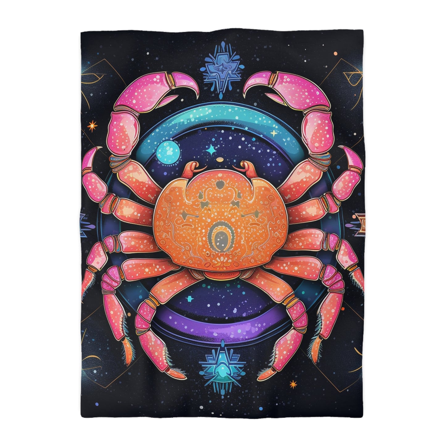 Rainbow Celestial Crab - Vibrant Cancer Zodiac Sign Art - Microfiber Duvet Cover