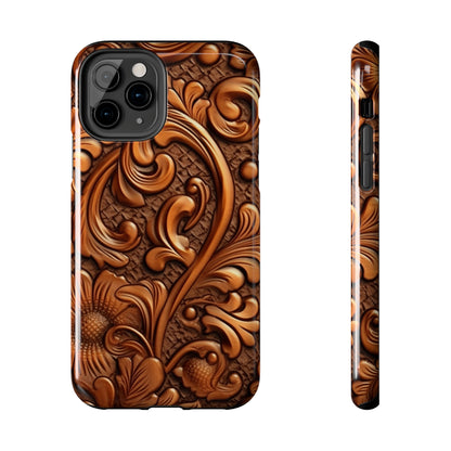 Leather Flower Cognac Classic Brown Timeless American Cowboy Design - Tough Phone Cases