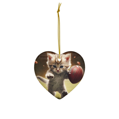 Football Kitty Fantasy: Feline Cat American Sport Quarterback - Ceramic Ornament, 4 Shapes