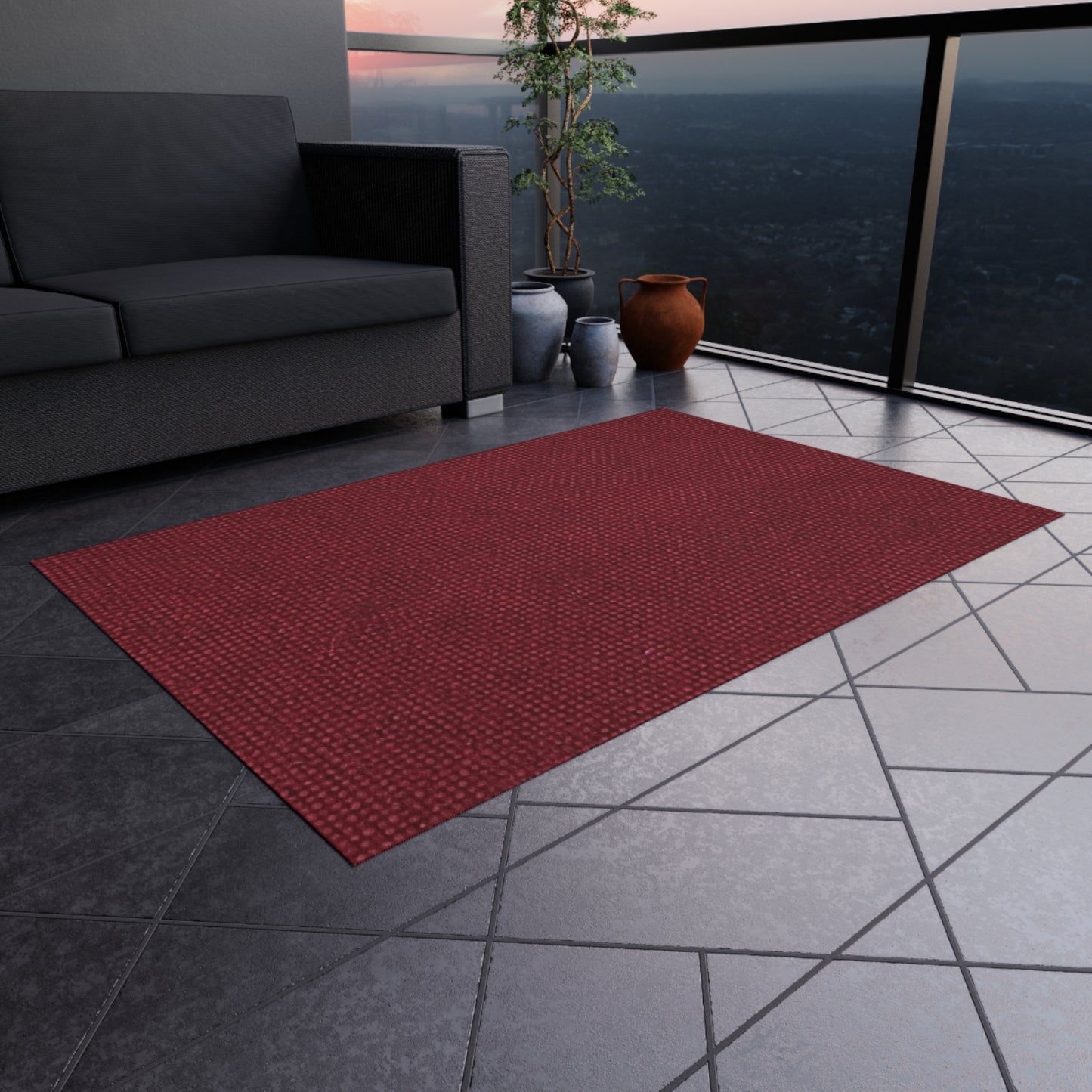 Seamless Texture - Maroon/Burgundy Denim-Inspired Fabric - Outdoor Rug