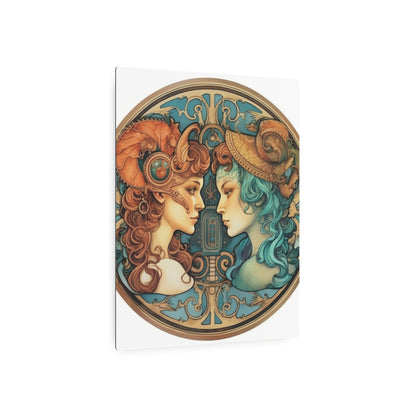 Steampunk Gemini - Dualistic Motifs & Vibrant Contrast - Metal Art Sign