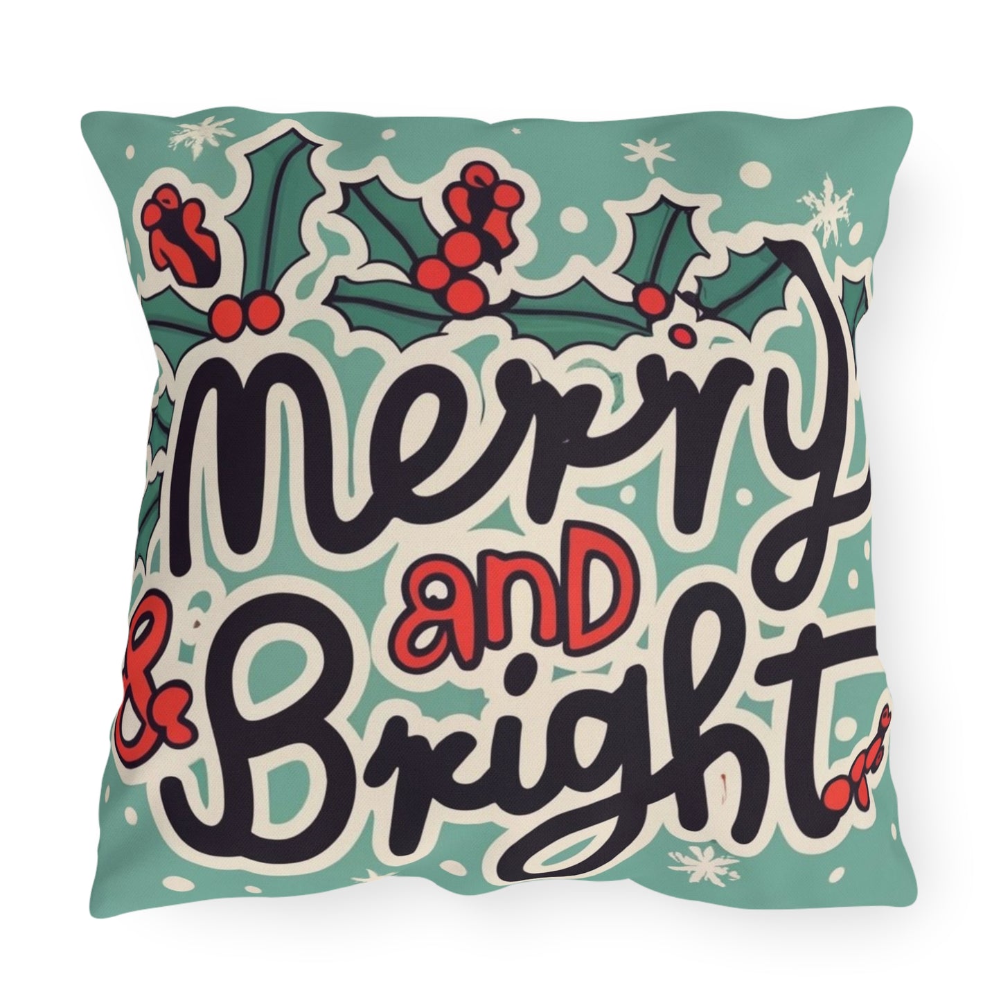 Merry and Bright Christmas Theme Holiday - Outdoor Pillows