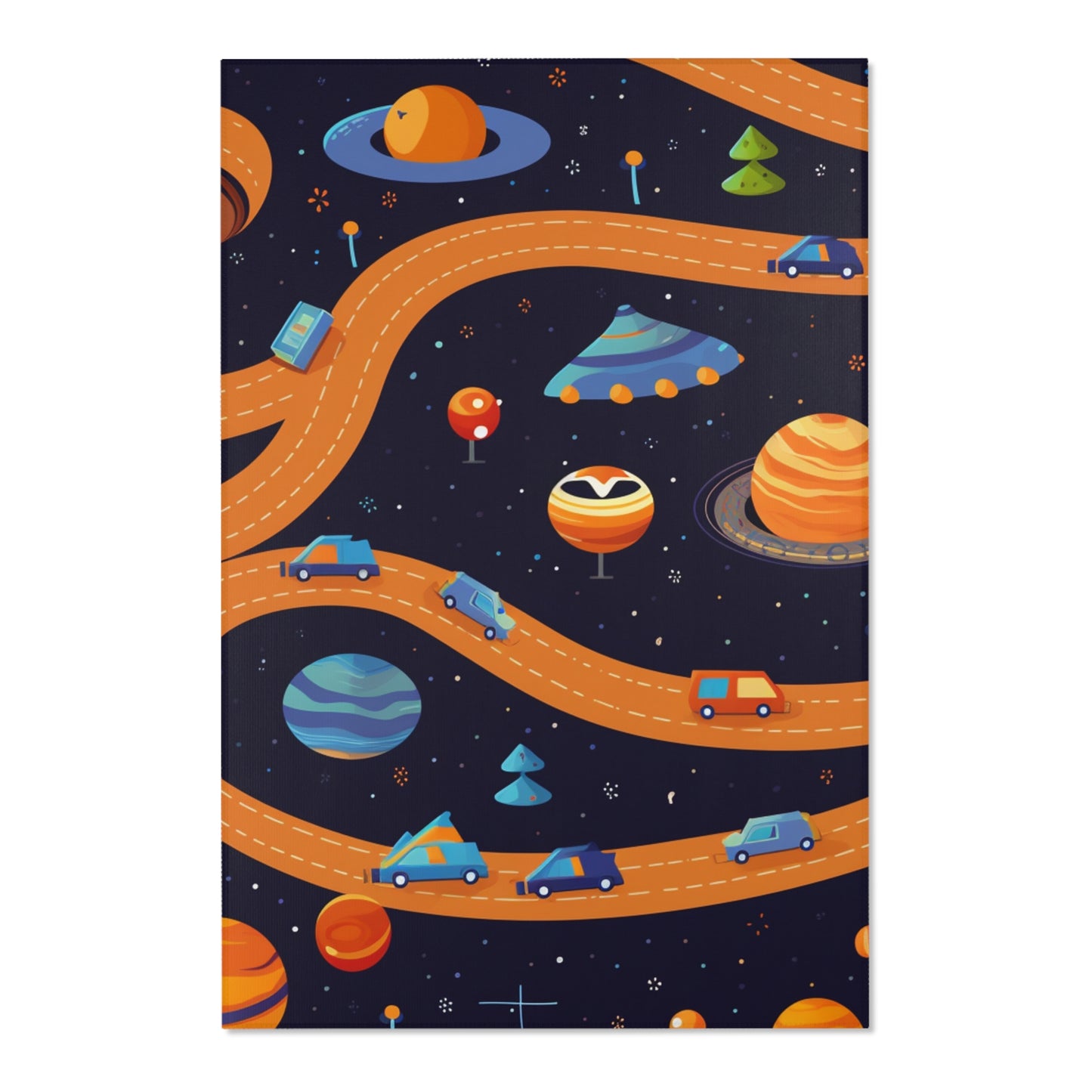 Space Odyssey: Kids Mars Play Roadway Galactic Space Area Rug in Various Sizes